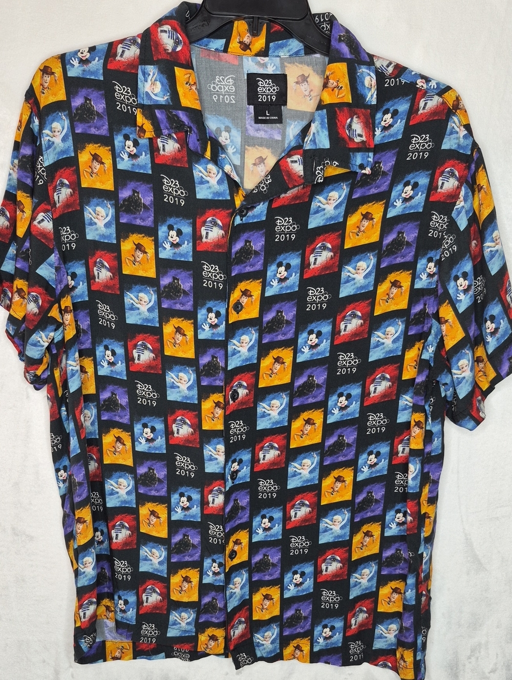 Disney D23 Expo 2019 Pixar Character Rayon Hawaiian Shirt L
